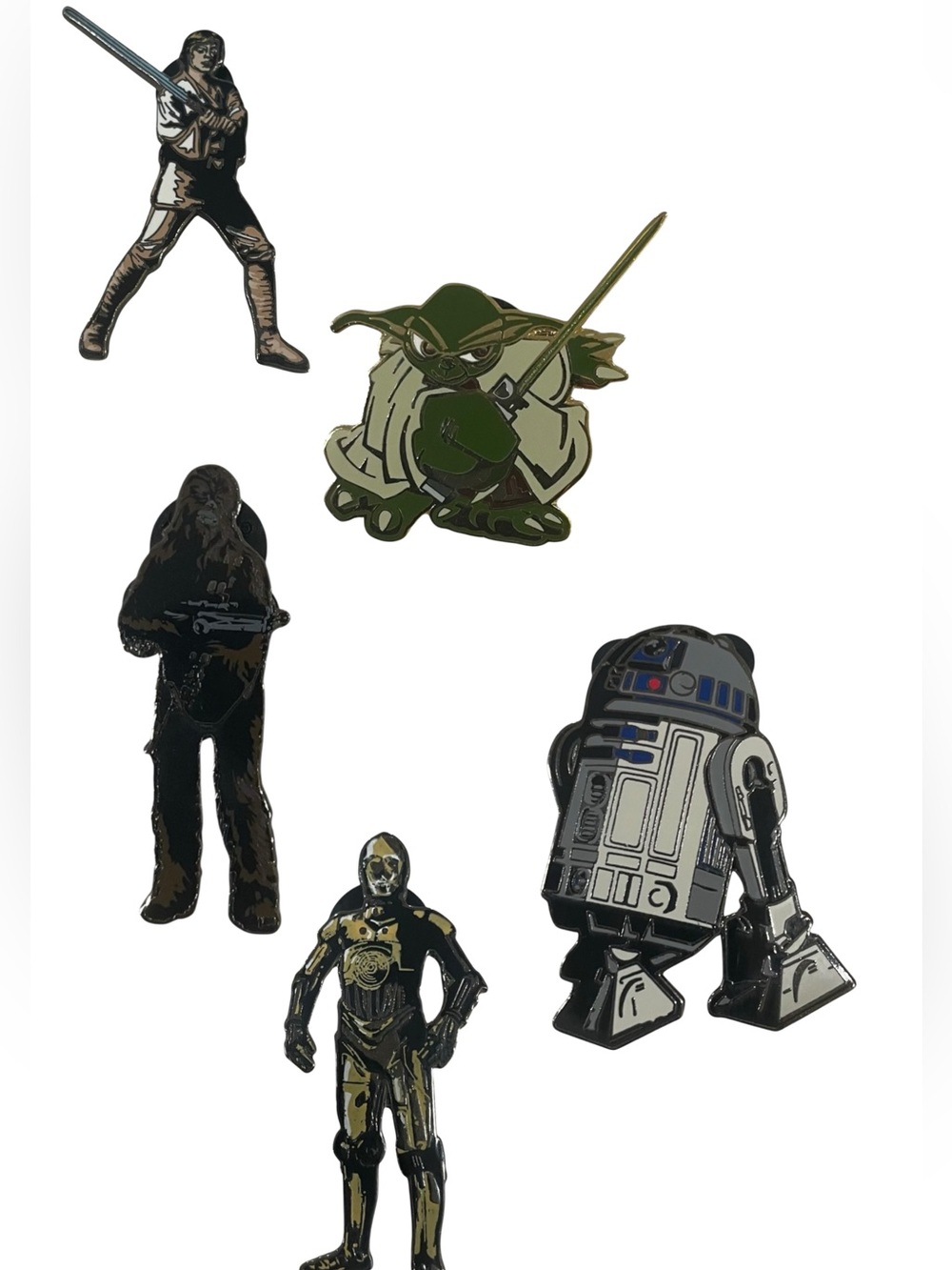 Disney Pins Set of 5 Star Wars Luke Skywalker Chewbacca Yoda C-3PO R2D2 2002